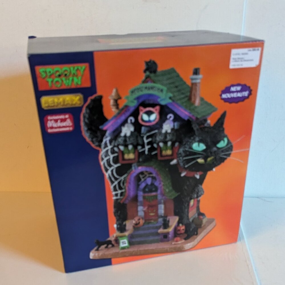 NWT Lemax Meow Mansion Retired Spooky Town Building LED Black Cat Halloween HTF - Picture 3 of 16